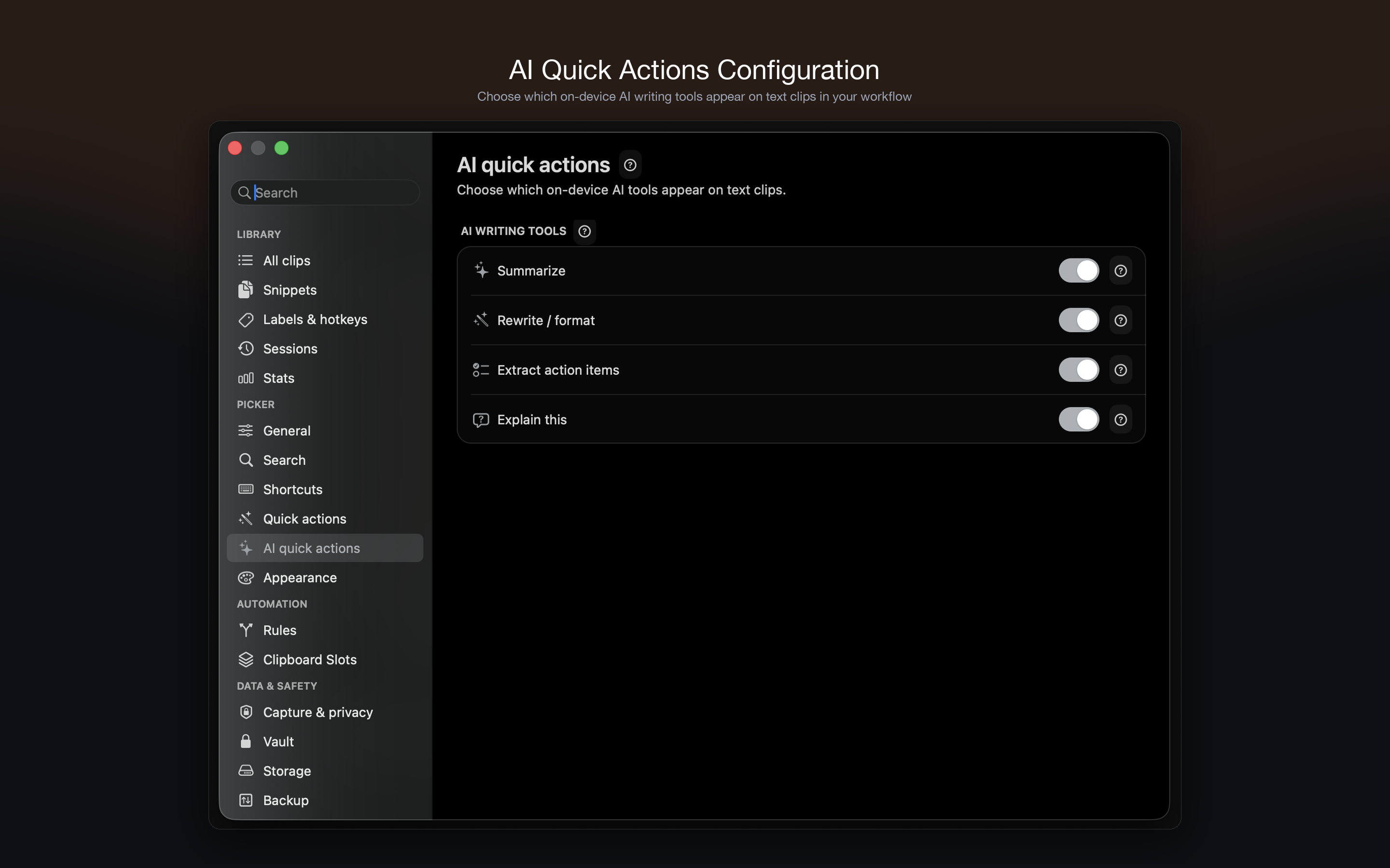 AI Quick Actions Configuration