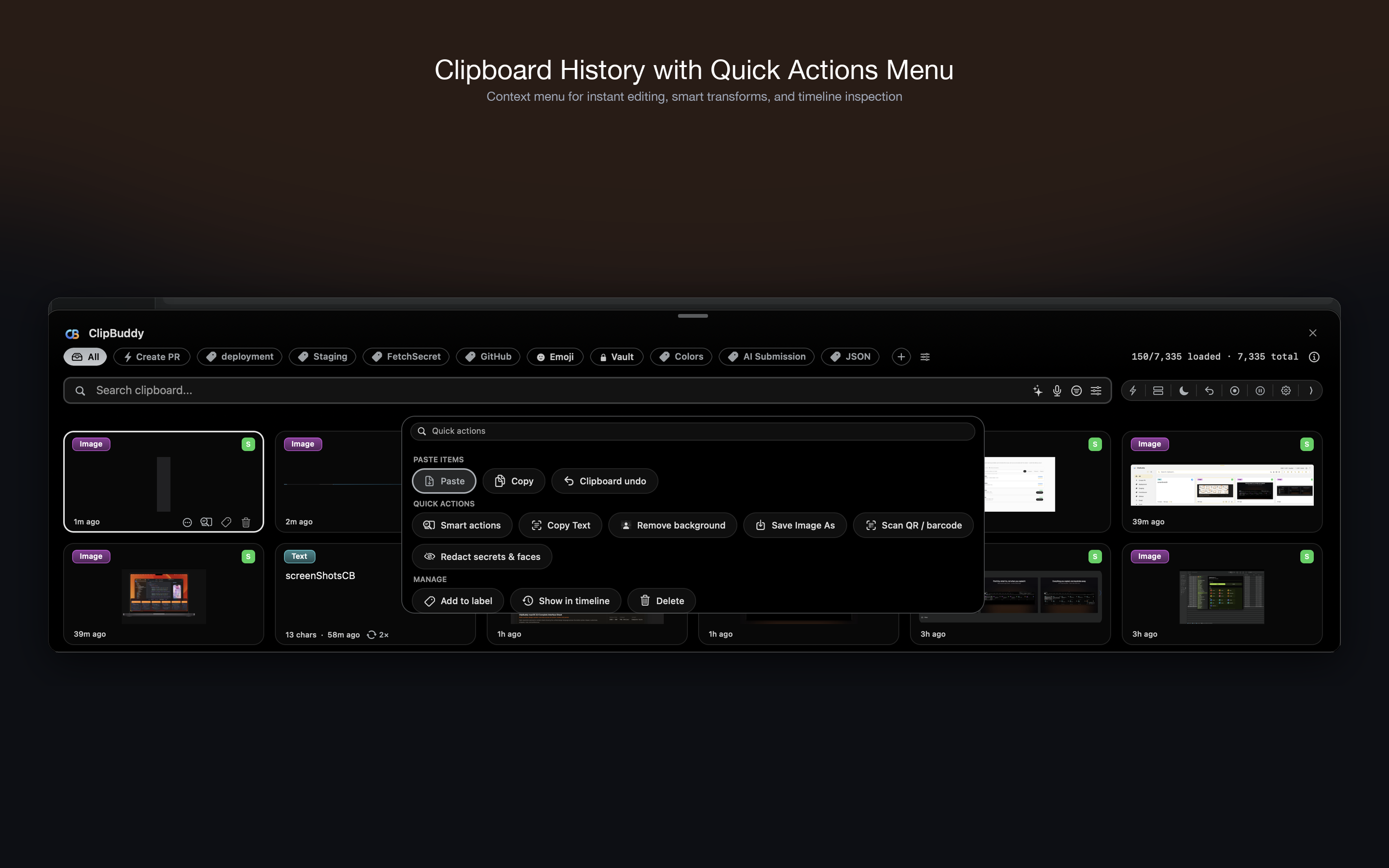 Clipboard History with Quick Actions Menu