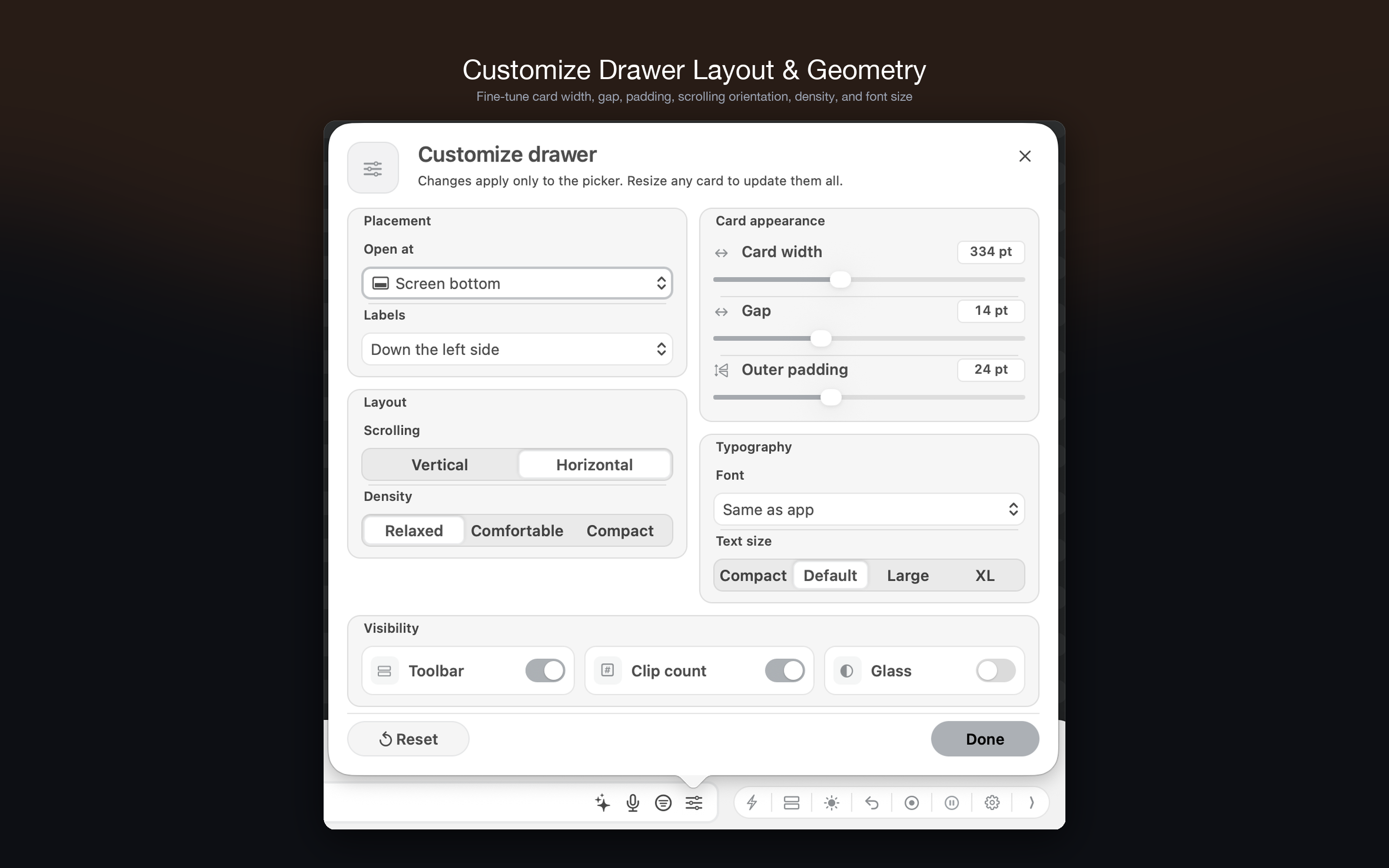 Customize Drawer Layout & Geometry
