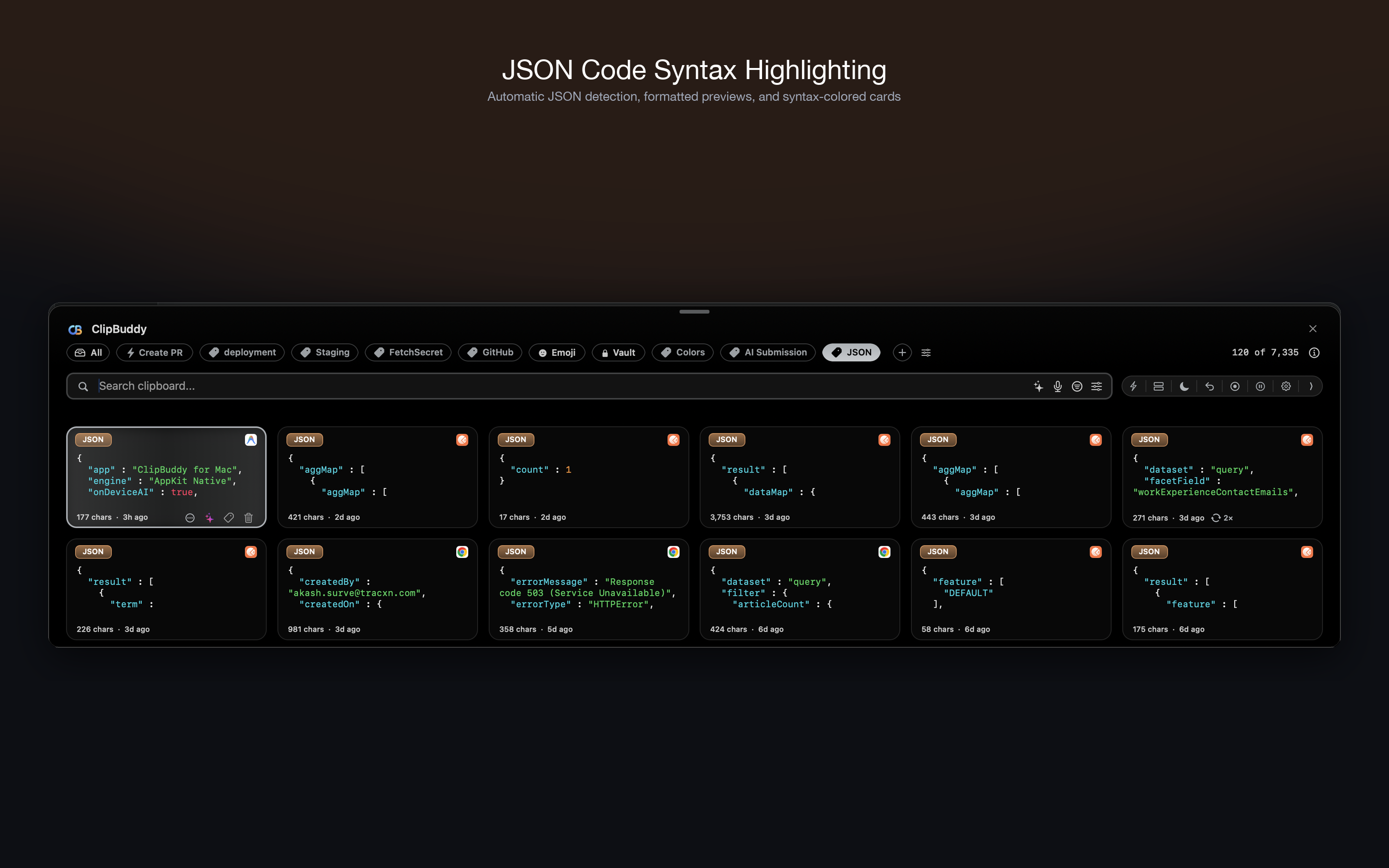 JSON Code Syntax Highlighting