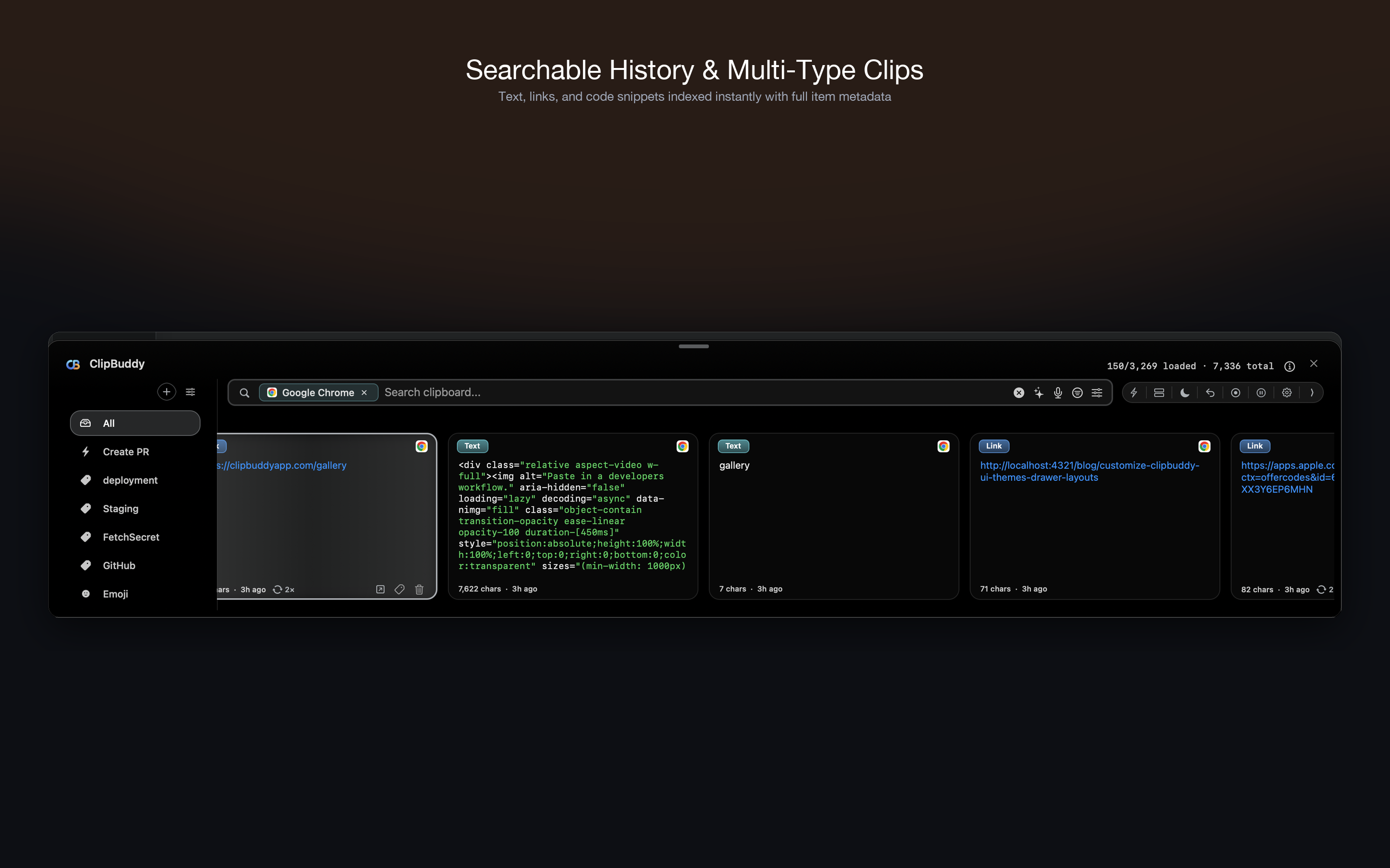 Searchable History & Multi-Type Clips