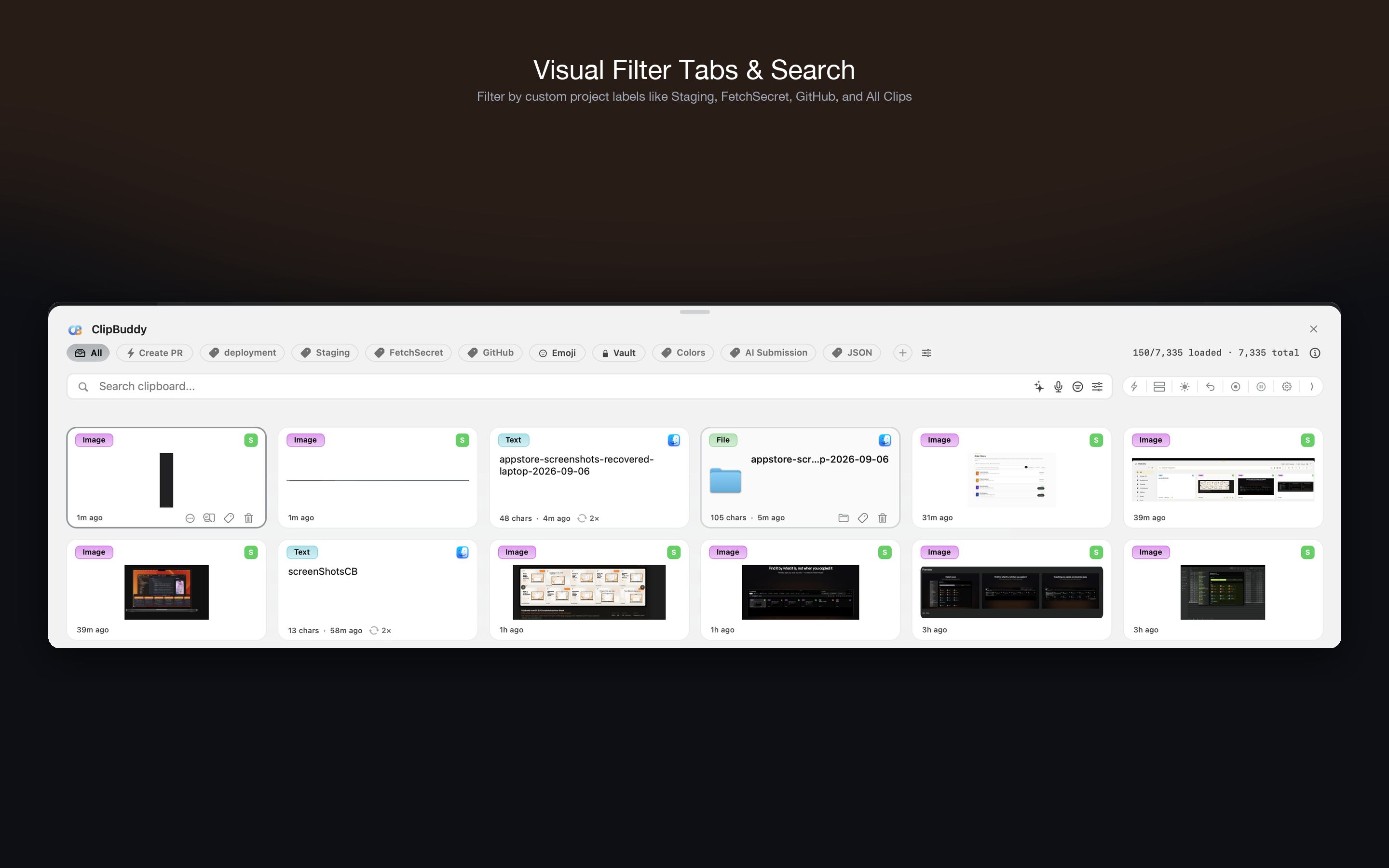 Visual Filter Tabs & Search